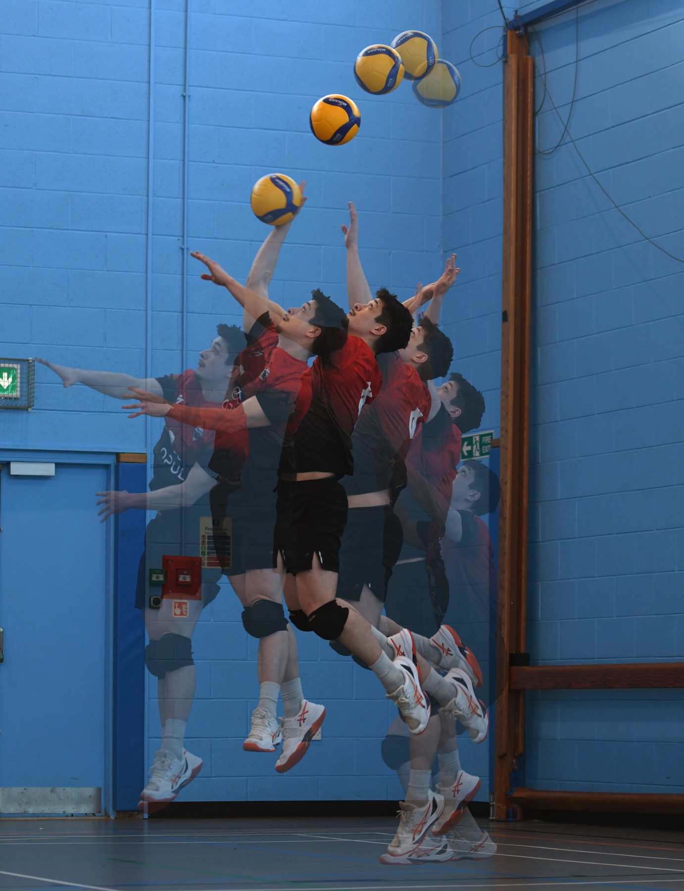 Multiple-exposure sequence of a player serving the ball